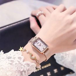 Wristwatches Luxury Rose Gold Mesh Strap Women Fashion Watches Retro Rectangle Ladies Quartz Wristwatch Qualities Woman Stainless 228E