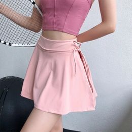 Yoga Skirts Quick Drying Anti-Exposure Shorts High Elastic Nude Feel Tight Gym Dress Running Fitness Tennnis Sports Skirt 240304