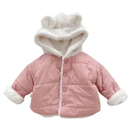 Down Coat Girls Jacket Cartoon Hooded Plus Velvet Littie Girl Outerwear 1-6 Year Kids 2024 Korean Autumn Winter Outfit
