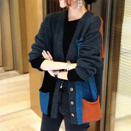 Cardigans KoreanCardigan Women's 2023 New Spring Autumn Short Loose Splicing knitted Sweater Coat Ladies Casual Knitwear Tops Female