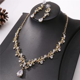 Luxury Bridal Jewelry Set Rhinestone Big Crysta Wedding Necklace Earring Set Women