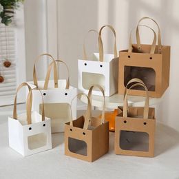10/20pcs Square Gift Bags For Wedding Birthday Baptism Party Candy Cake Souvenir Product Packaging Bag Kraft Paper Gifts Handbag 240304