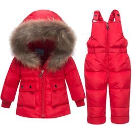 Kids Baby Coat Girl Boy 2 to 4y Fur Hooded Coat Ski Snow Suit Jacket Bib Pants Overall Winter Down Clothes Sets2255632