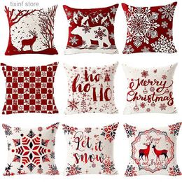 Pillow Case Merry Christmas snowflake red bear linen decorative cover home sofa decorative cushion cover cushion cover 45x45 T240309