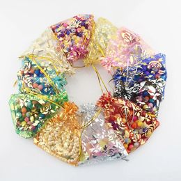 100Pcs 15x20cm 17x23cm 20x30 Gold Love Heart Rose Organic Bag Wedding Candy Gift Christmas Bag Jewellery Decoration Packaging 240309