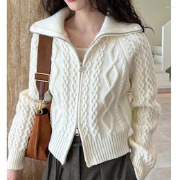 Women's Knits 2024 Women Autumn Knitted Turn Down Collar Zip Open Stitch Sweater Coat Cardigans Tops Casual Cape