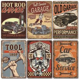 Metal Painting Garage poster retro metal logo car service metal tin logo retro grid garage tool store wall art decoration T240309