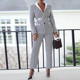 Women's Two Piece Pants Fashion Lapel Collar Button Blazer & Pencil Sets Commute Women Plaid Print Outfits Elegant Long Sleeve Slim