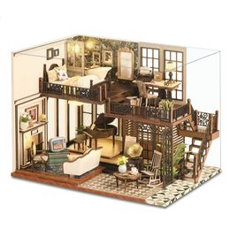 DIY Doll House Diorama Toys Kids Miniature Dollhouse Puzzle Model Handmade Miniature Dollhouse Battery Powered Kit Birthday Gift 240305