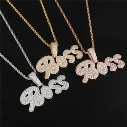 High Quality Gold Plated Bling Setting CZ Letters Custom Name Necklace for Women Men with 3mm 24inch Rope Chain295E