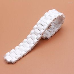 Watch Bands Convex Watchband Ceramic White Strap For J12 Dual Calendar Men Lady Bracelet Band 19mm Special Solid Links Folding Buc320E