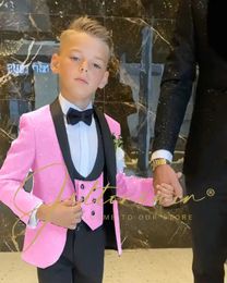Boys Pink Wedding Suit Kids Formal Blazer Clothing Set Gentleman Children Day Graduation Chorus Performance Dress Costume 240304