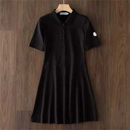 Designer women dress Polo collar new pure Colour white/black/blue sport waist slim summer cotton T-shirt skirt QRE6