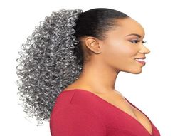 Natrual Grey hair Kinky culry Ponytail hair extension Real Brazilian Virgin Hair Grey Ponytail afro puff Clip In Drawstring Ponyta4629199