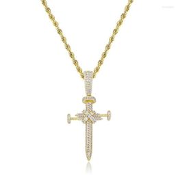 Pendant Necklaces Hip Hop Jewelry 18k Gold Plating Cross Pendent Iced Out Cubic Zirconia Necklace258W