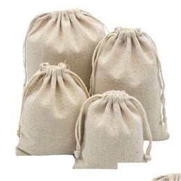 Packing Bags Wholesale Reusable Cotton Linen Dstring Bags For Wedding Christmas Gift Diy Package Small Plain Pouches Home Dustproof St Dhlqc