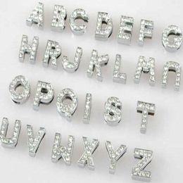 Whole 10mm 130pcs lot A-Z full rhinestones Slide letters DIY Alphabet Charm Accessories fit for 10mm pet collar keychains250O