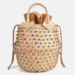 Evening Bags Summer Women Crystal Embellished Tote Bag Rainbow Bucket Women's Shoulder Handbags 2024 Purses Diamond