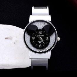 Pulseira de aço relógio feminino elegante quartzo mouse cabeça display dial moda casual pulseira relógios presente para meninas lady2687
