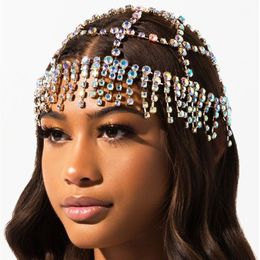 Luxury rhinestones Forehead Headpiece Tassel Bridal Head Chain for Women Handmade Crystal Hair Pieces Headwear Accessories Hat 220329H