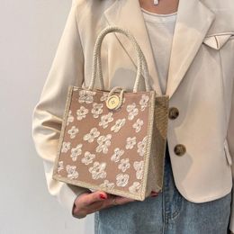 Shopping Bags Fashion Eco-friendly Bag Linen Button Tote Large Capacity Grocery Women Casual Portable Handbag Gift 2024
