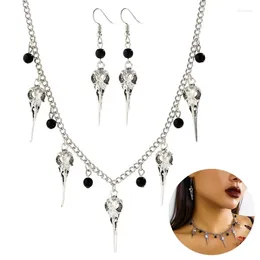 Necklace Earrings Set Skull Pendant And Metal Chain Gothic Choker Punk Jewelry