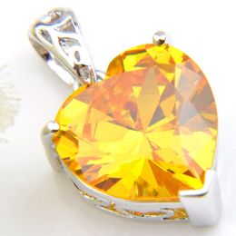 Luckyshine 6Pcs 1Lot Sweet Shiny Yellow Crystal Heart Cubic Zirconia Gemstone 925 Sterling Silver Women Wedding Necklaces Pendant 265F