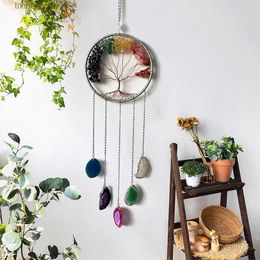 Novelty Items Agate Dream Catcher Balcony Garden Living Room Decoration Wind Chime Tree of Life Natural Agate Dream Catcher Gift for Girls T240309