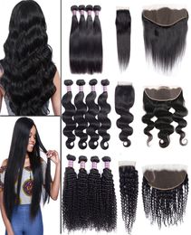 Brazilian Virgin Hair Straight Body Water Deep Wave Bundles with Closure Unprocessed Kinky Curly Human Hair Bundles with Lac9454999