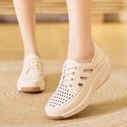 Walking Shoes 4.5CM Heel Women Leather Loafers Summer Sports Outdoor Light Flats Breathable Fitness Sneakers Soft Size 35-40