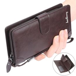 Wallets Big Capacity Wristlet Clutch Men Leather Zipper Cell Phone Long Business Wallet Man Carteira Card Holder Male Purse240O