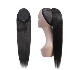 Silky Straight Ponytail Human Hair Remy Brazilian Drawstring Ponytail 1 Piece Clip In Hair Extensions 1B Pony Tail4409789