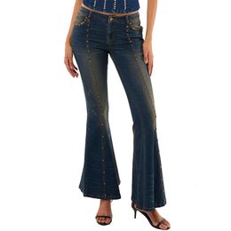 Manufacturer Custom Wholesale Rivets Denim Flared Pants Women Trousers Ladies Femme Skinny Streetwear Flare Jeans