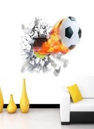 Firing football through wall stickers kids room decoration home decals soccer funs 3d mural art sport game pvc poster 5 0333x3187270