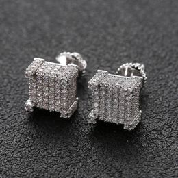 Fashion Hip Hop Earrings for Men Gold Silver Iced Out CZ Square Stud Earring With Screw Back Jewelry268n