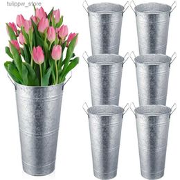 Vases 6 Pcs Tall Flower Buckets Bulk 17.72 Inch Galvanised Metal French Floor Vase Farmhouse Florist Freight Free Home Decorations L240309