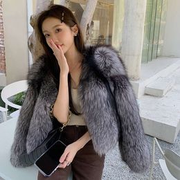 Full Skin Silver Fox Fur Grass For Young Women, Small Stature Korean Edition, Slim And Wild High Waist Short Coat 528996