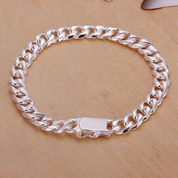 925 silver 8MM square buckle sideways bracelet-men DFMCH227 Brand new sterling silver plated Chain link bracelets high gr261c