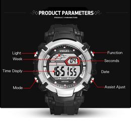 SMAEL Mens Led Watches Digital Clock Alarm Waterproof Led Sport Male Clock Wristwatches 1620 Top Brand Luxury Sports Watches Men252b