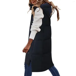 Women's Vests Plus Size 3XL Vest Long Coat With Hood Autumn Winter Sleeveless Warm Cotton Down Waistcoat Quilted Jacket