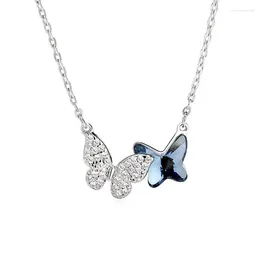 Pendants PANJBJ 925 Sterling Silver Butterfly Crystal Kpop Necklace For Women Girl Simple Female Zircon Jewelry Drop Wholesale