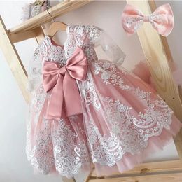 Toddler Baby Girls 1st Birthday Baptism Dresses Embroidered Elegant Princess Party Gown First Communion Infant Kids Lace Dress 240226