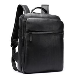 Luuafn Classic Design Black Laptop Business Backpack Of Men Genuine Leather Computer Bag With USB Cable Connector Men Daypack252x