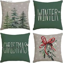 Pillow Case Colour Life Merry Christmas Tree Hello Winter Green case Spruce holiday cushion cover sofa decoration 40X40cm T240309