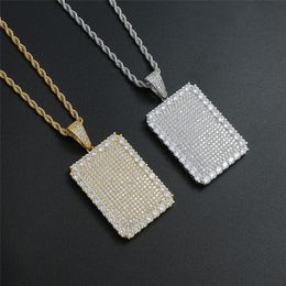 Iced Out Square Full Zircon Military Necklace Pendant Necklace Gold Silver Plated Mens Hip Hop Jewellery Gift170x