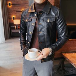 Brand clothing Mens spring Casual leather jacket/Male slim fit Fashion High quality leather coats Man clothing S-3XL 240227