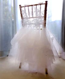 2021 In Stocks Different Colors Wedding Chair Covers Elegant Lace Tulle Tutu Chairs Sashes Decorations Skirts ZJ0102332569