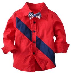 Shirts 27Yrs Kids Boys Autumn Long Sleeve Red Toddler Children Gentleman Bow Cotton Fashion Baby Boy Tops8047228