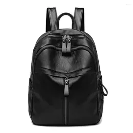 School Bags Simple Ladies Pure Color Travel Knapsacks Women Large Capacity Shopping Shoulder Rucksack PU Leather Backpacks