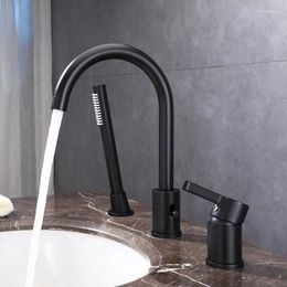 Bathroom Sink Faucets Basin Faucet Black Brass 3 Hole Bathtub Shower Bath And Cold Water Mixer Taps